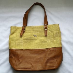 Emma Fox Straw and Tan Leather Large Tote Shoulder Bag